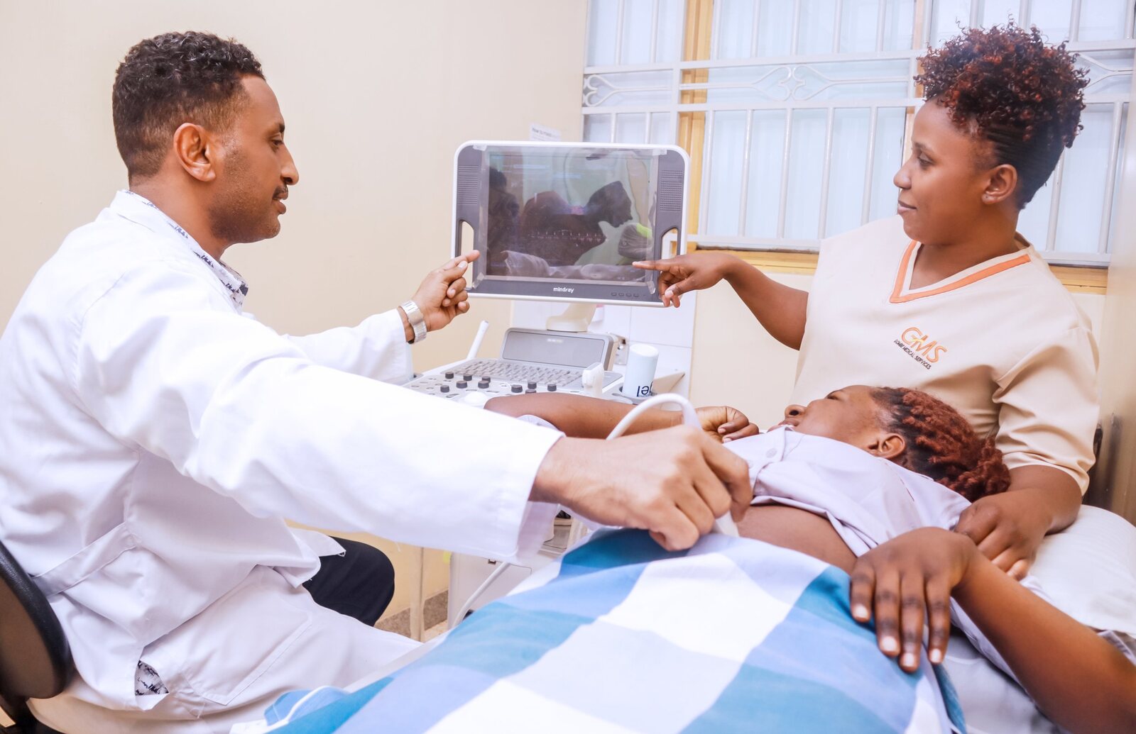 Patient receiving an ultrasound examination at GMS Hospital